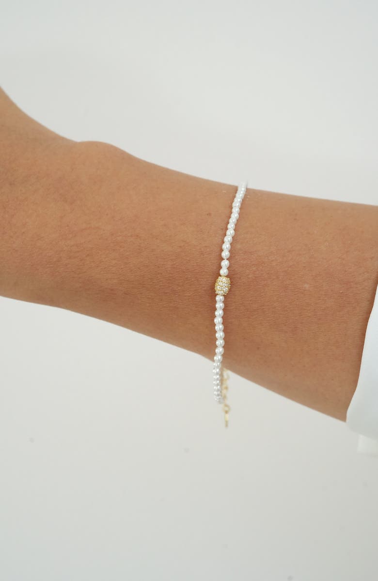 Argento Vivo Sterling Silver Faux Pearl Fire Ball Bracelet, Alternate, color, Gold