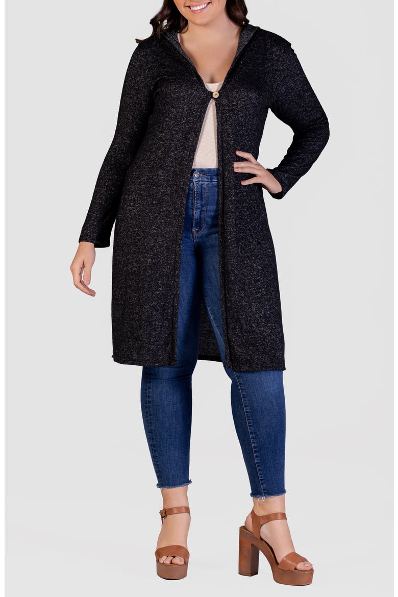 Hooded Long Knit Jacket, Main, color, BLACK