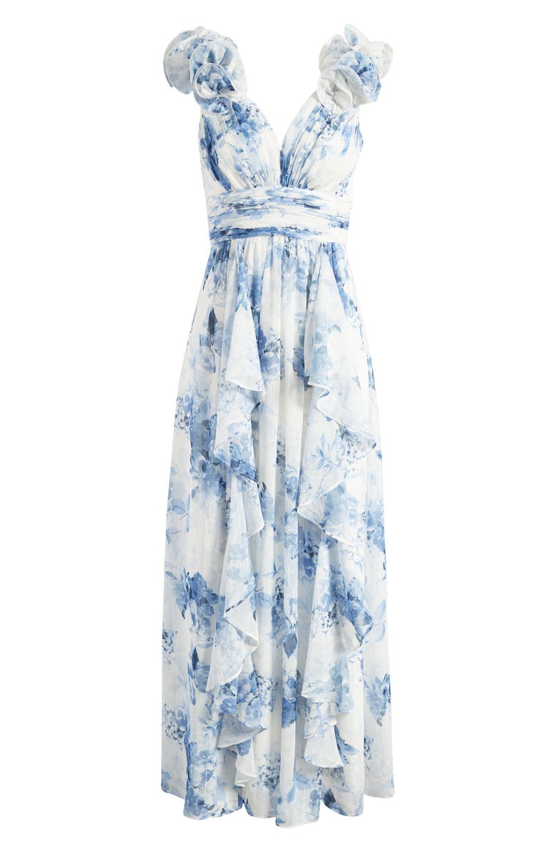 Eliza J Floral Ruffle Strap Gown, Alternate, color, 
