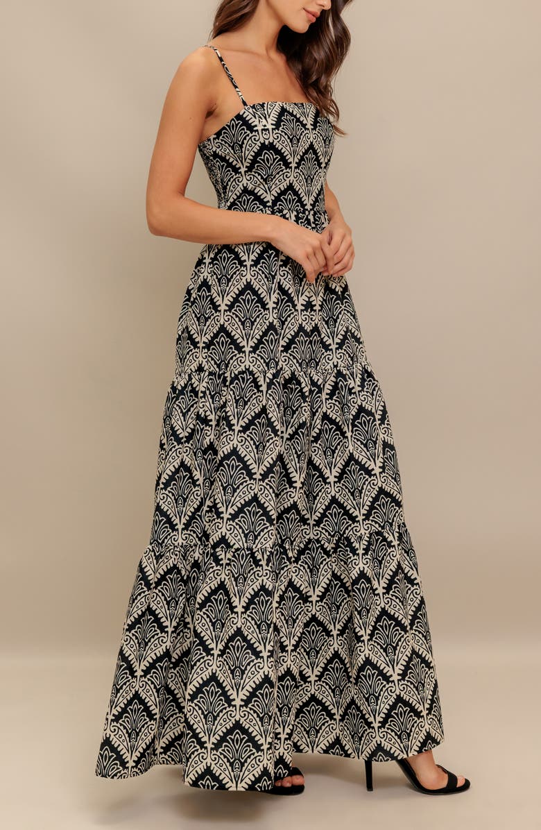 FLYING TOMATO Print Maxi Dress, Alternate, color, Black Ivory