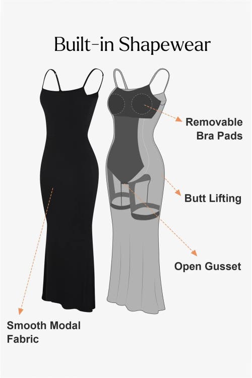 Shop Popilush Shapewear Modal Slimming Maxi Slip Dress In Midnight Black