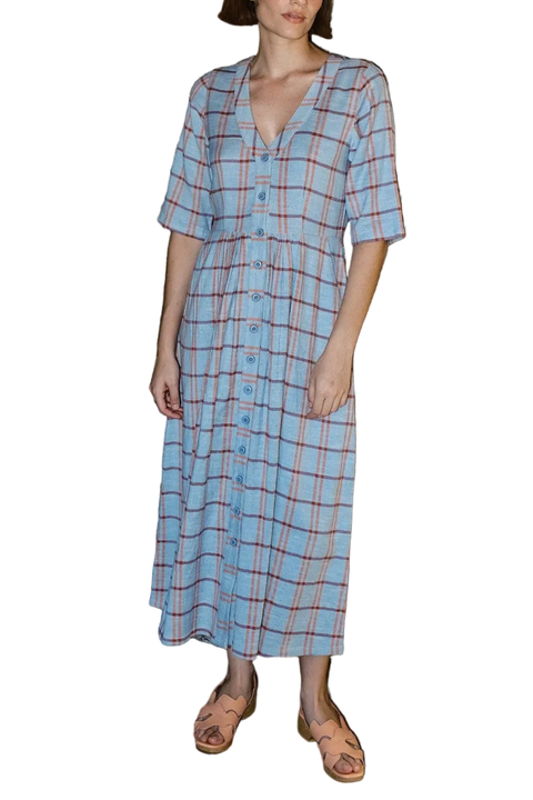 Leelee Button Front V-neck Midi Dress