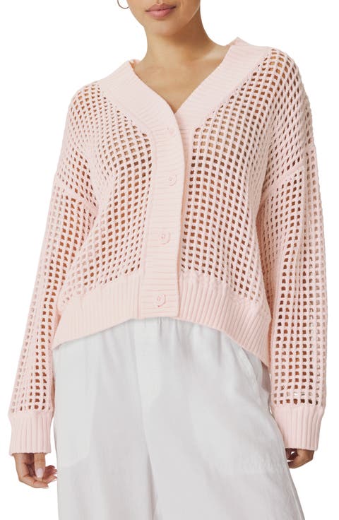 Camellia Openwork V-Neck Cotton Blend Cardigan