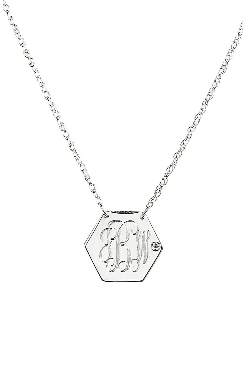 Diamond & Personalized Monogram Pendant Necklace, Main, color, SILVER