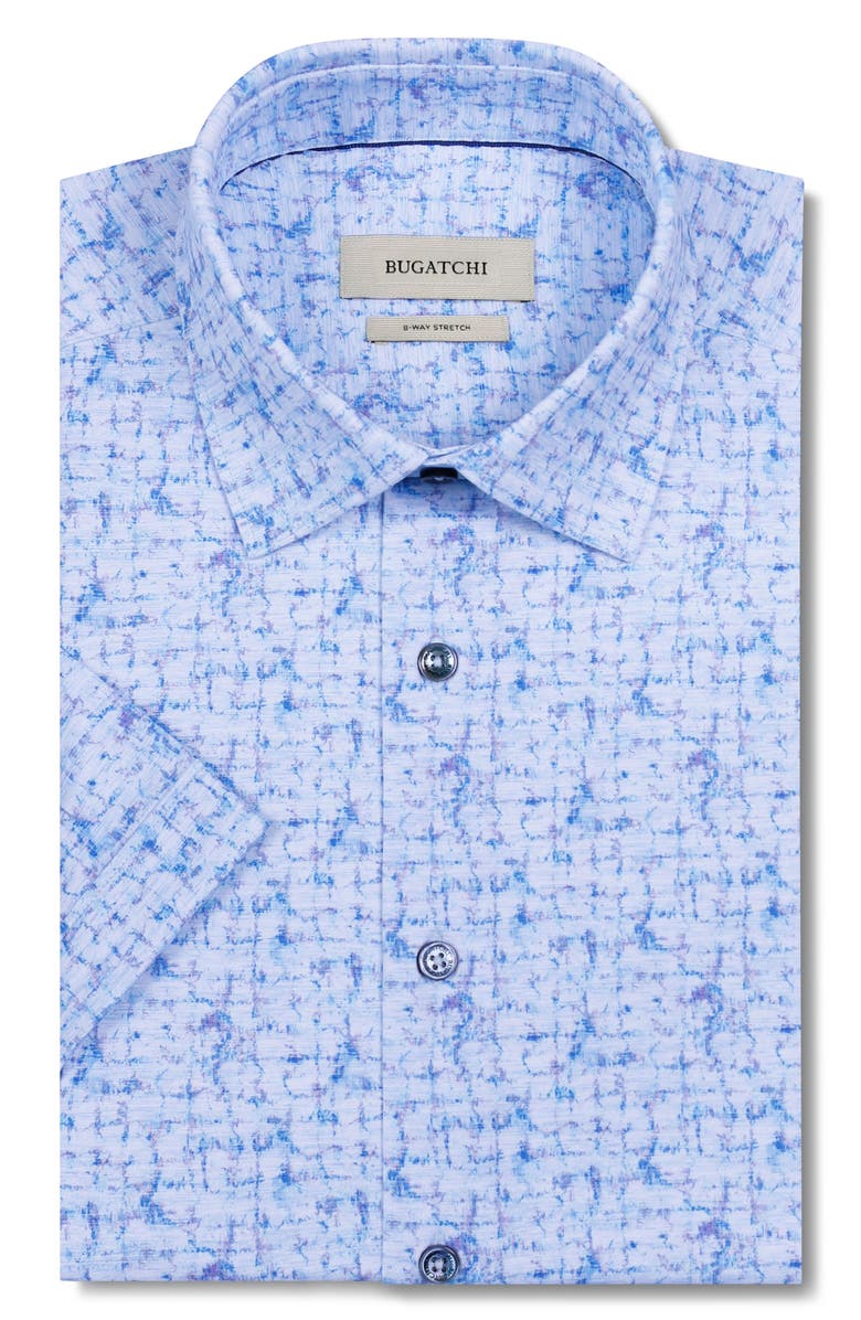 Bugatchi Miles OoohCotton<sup>®</sup> Abstract Print Short Sleeve Button-Up Shirt, Alternate, color, Iris