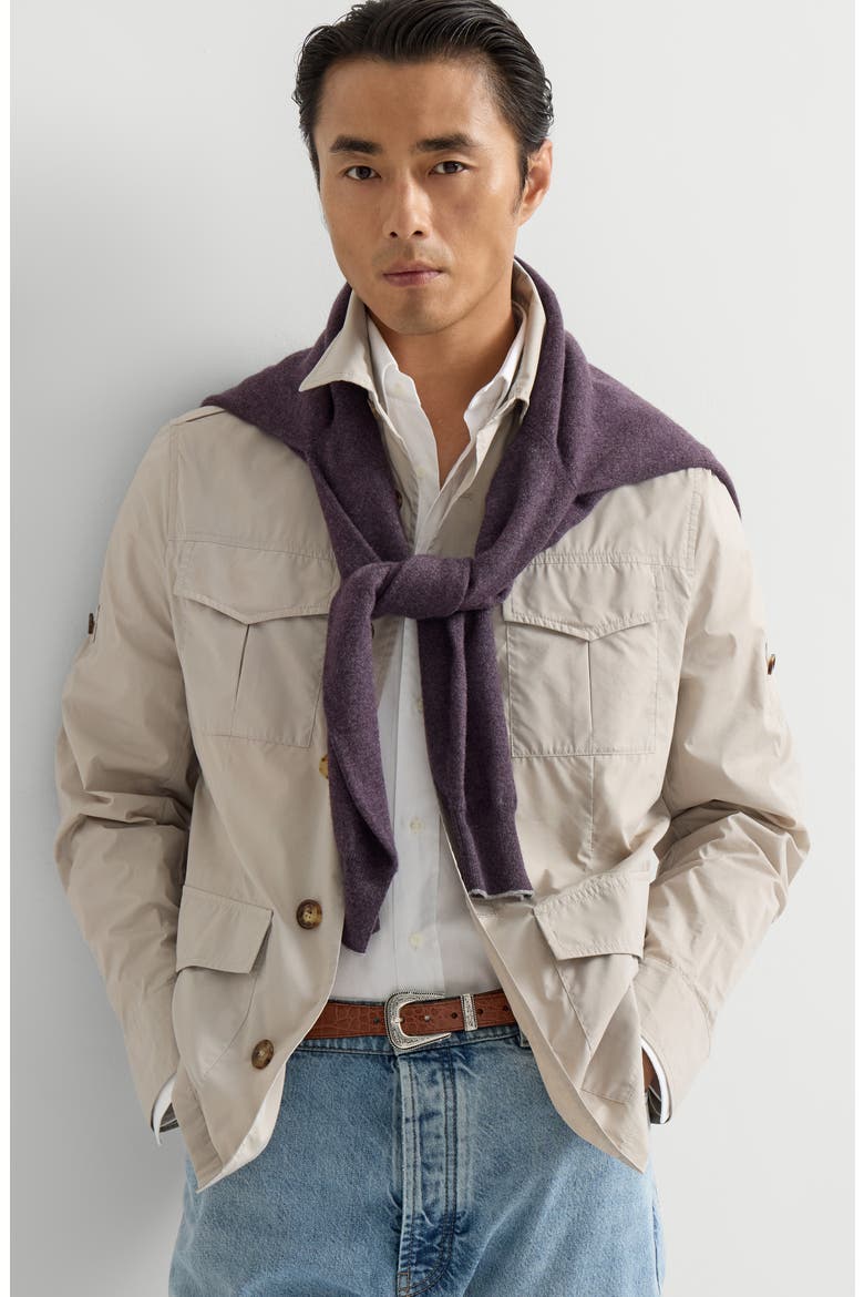 Lightweight water-resistant techno cotton unlined safari jacket, Alternate, color, Panama