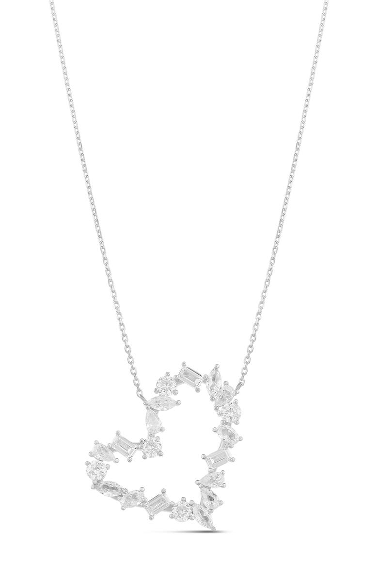 SHYMI Mixed Cubic Zirconia Open Heart Pendant Necklace, Main, color, Silver