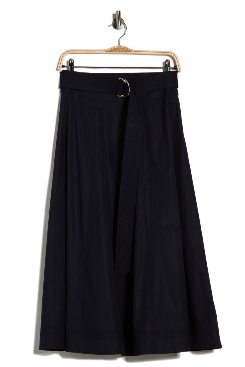 Facia Belted Poplin A-Line Skirt, Alternate, color, NAVY
