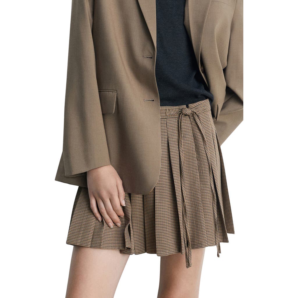 Mango Houndstooth Pleated Faux Wrap Skirt