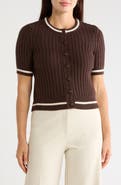 T Tahari Tipped Ribbed Short Sleeve Cardigan