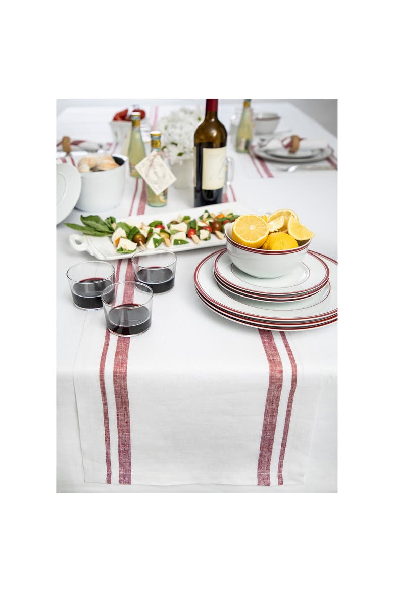 Linen Table Runner - French Stripe, Alternate, color, Burgundy and White
