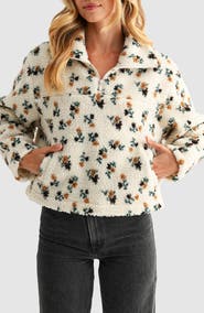 All in Favor Floral High Pile Fleece Half-Zip Pullover