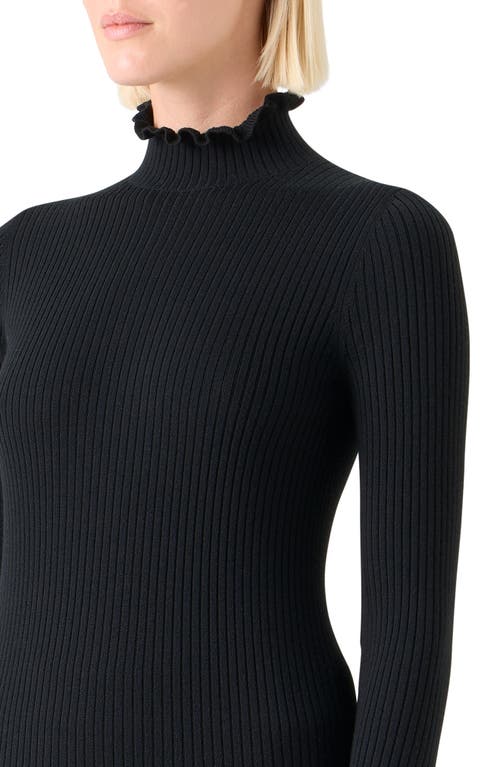 Akris Punto Ruffle Mock Neck Rib Wool Sweater In Black