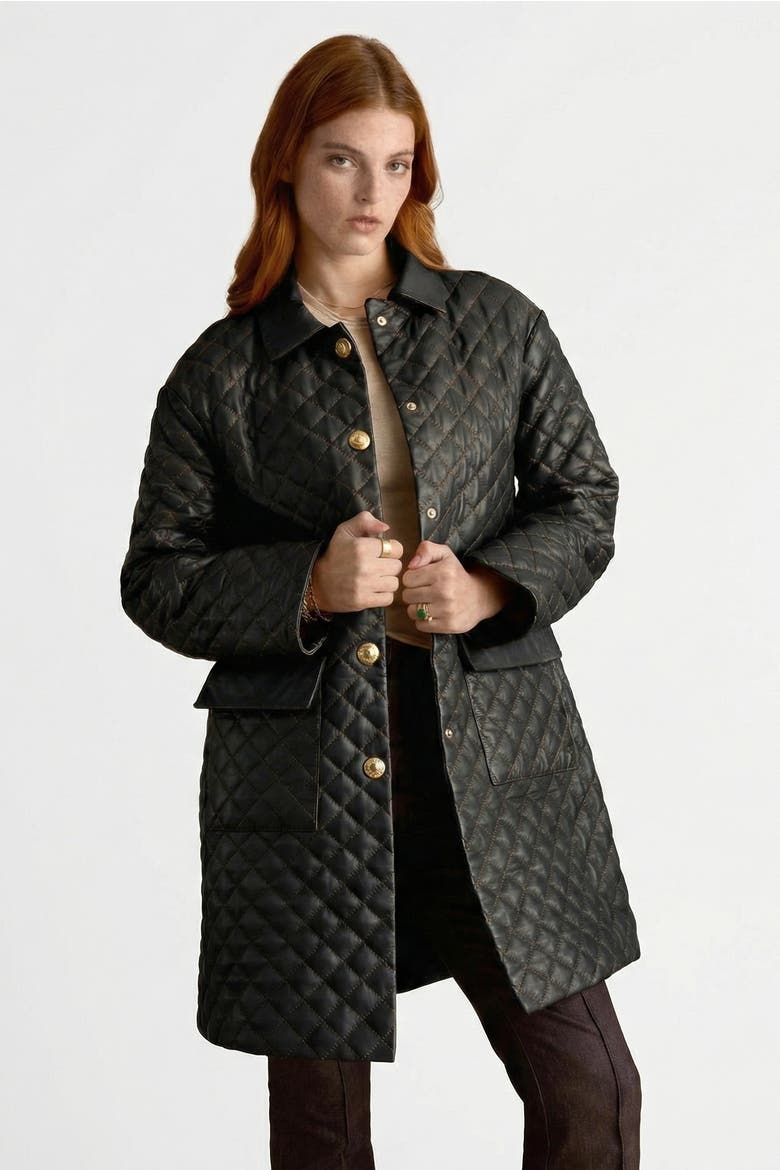 Holland Quilted Leather Coat, Main, color, Black