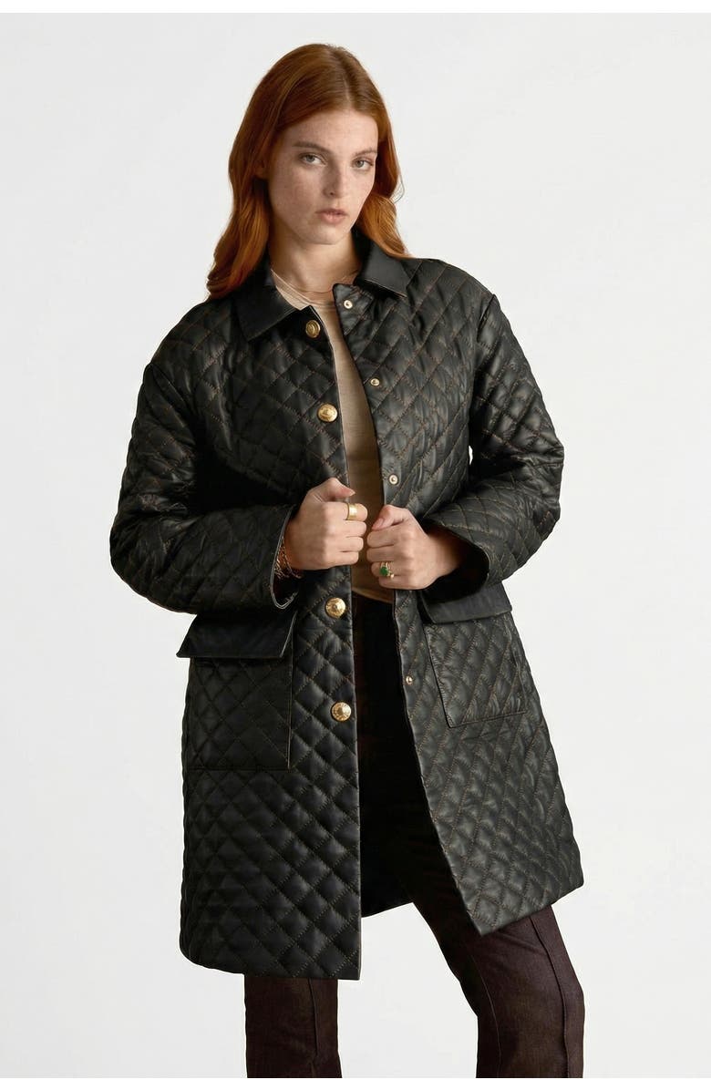 FURNIQ UK LLC Holland Quilted Leather Coat, Main, color, Black