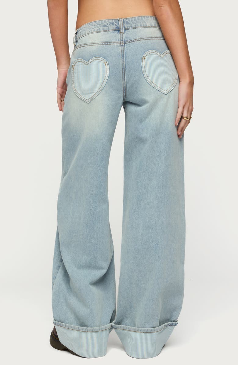EDIKTED Contrast Heart Low Rise Cuffed Wide Leg Jeans, Alternate, color,