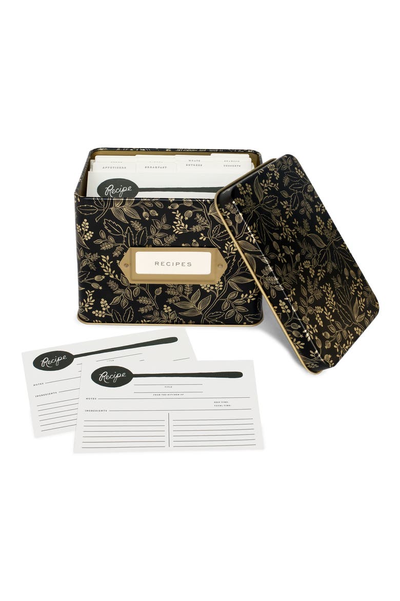 Queen Anne Tin Recipe Box, Alternate, color, BLACK/ GOLD