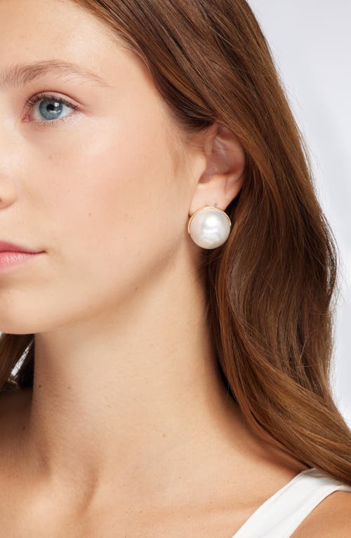Open Edit Jumbo Faux Pearl Button Stud Earrings