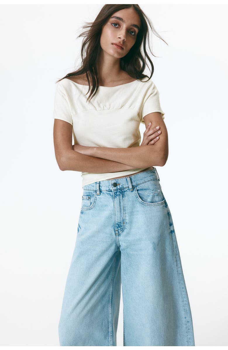 H&M Gathered Cap-sleeved Top, Alternate, color, Cream