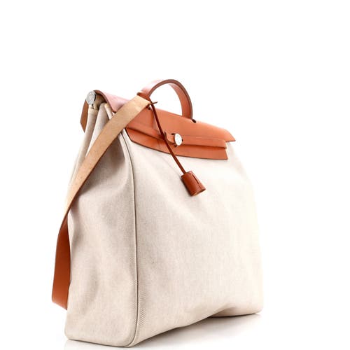 Pre-owned Hermes Hermes Herbag Toile And Leather Mm In Sand