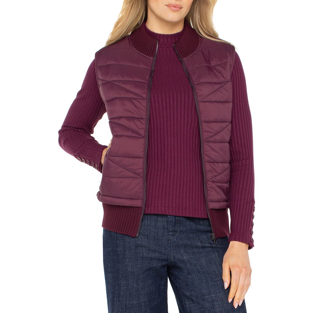 Liverpool Los Angeles Quilted Mixed Media Vest In Burgundy