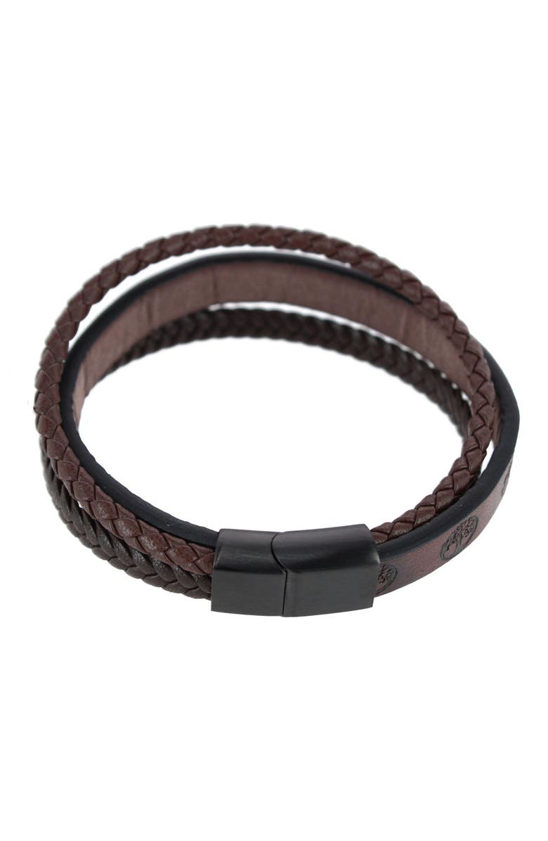 Trafalgar Heritage Oak Tree Leather Tri-Stranded Leather Bracelet, Alternate, color, Brown