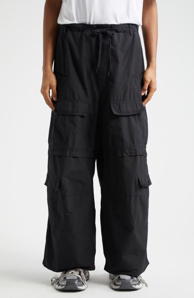 Balenciaga Oversize Cotton Ripstop Convertible Cargo Pants, Main, color, 1000 Black