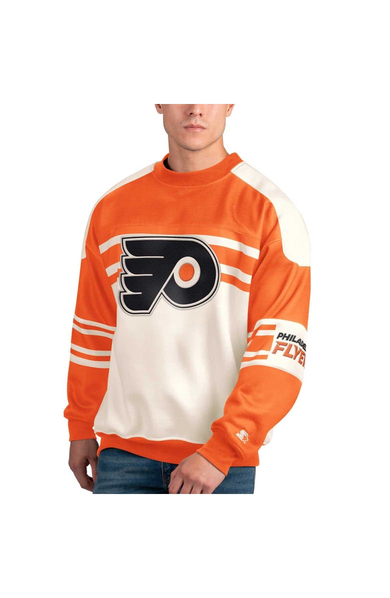 STARTER Men's Starter White Philadelphia Flyers Defense Fleece Crewneck Pullover Sweatshirt, Alternate, color, White