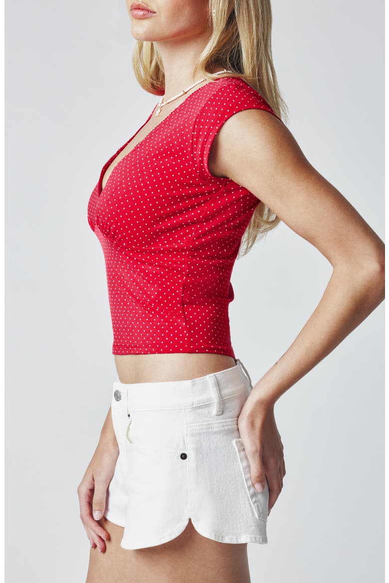 Lace Trim T-Shirt, Alternate, color, RED POLKA DOT