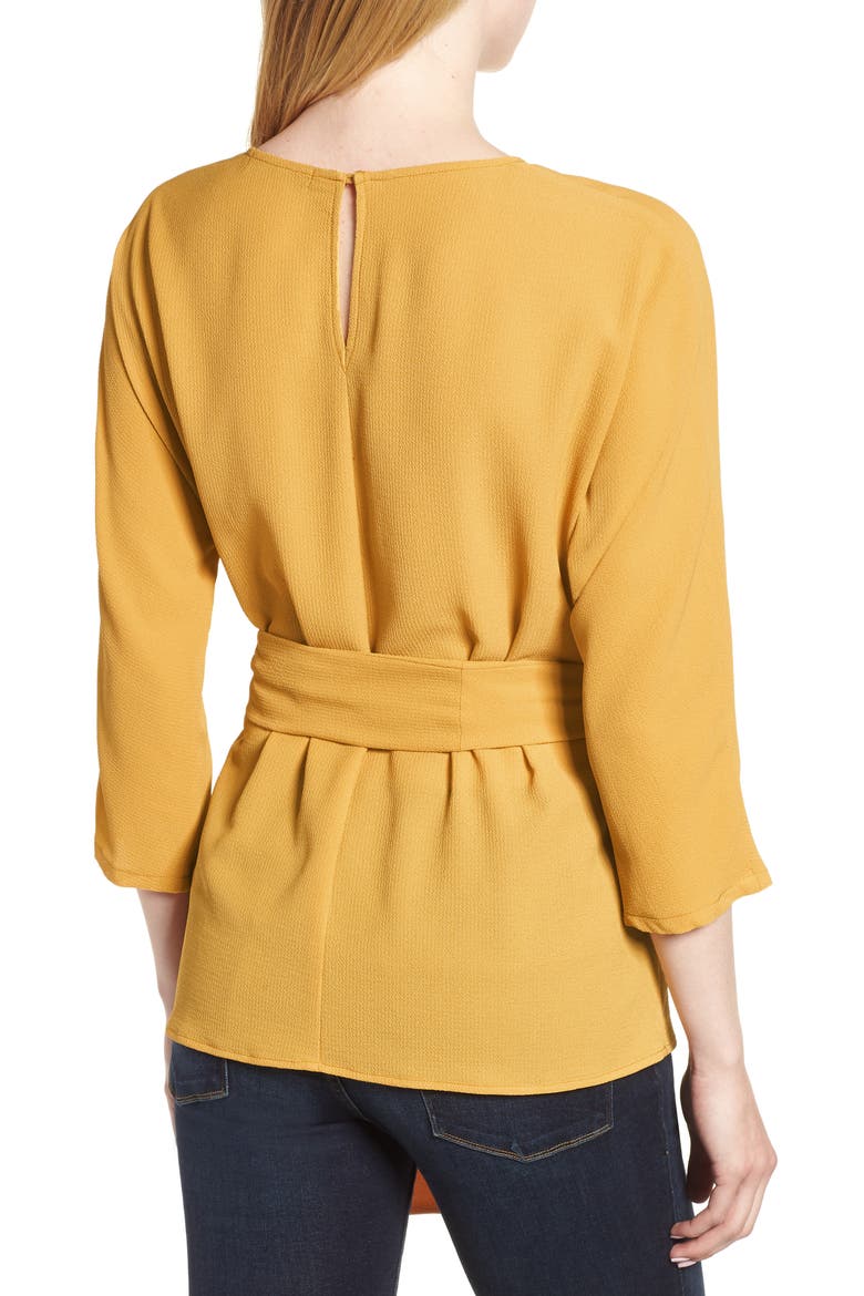 Gibson Dolman Sleeve Tie Back Stretch Crepe Blouse, Alternate, color, GOLDEN MUSTARD