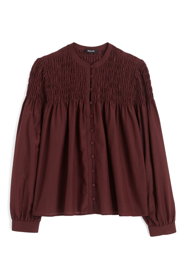 Smocked Cotton & Silk Top, Alternate, color, CHOCOLATE RAISIN