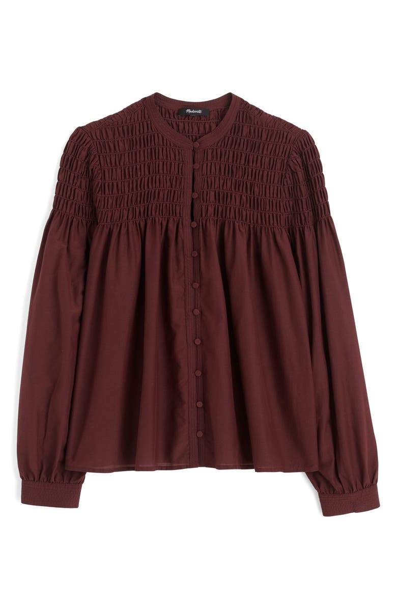 Madewell Smocked Cotton & Silk Top, Alternate, color, Chocolate Raisin
