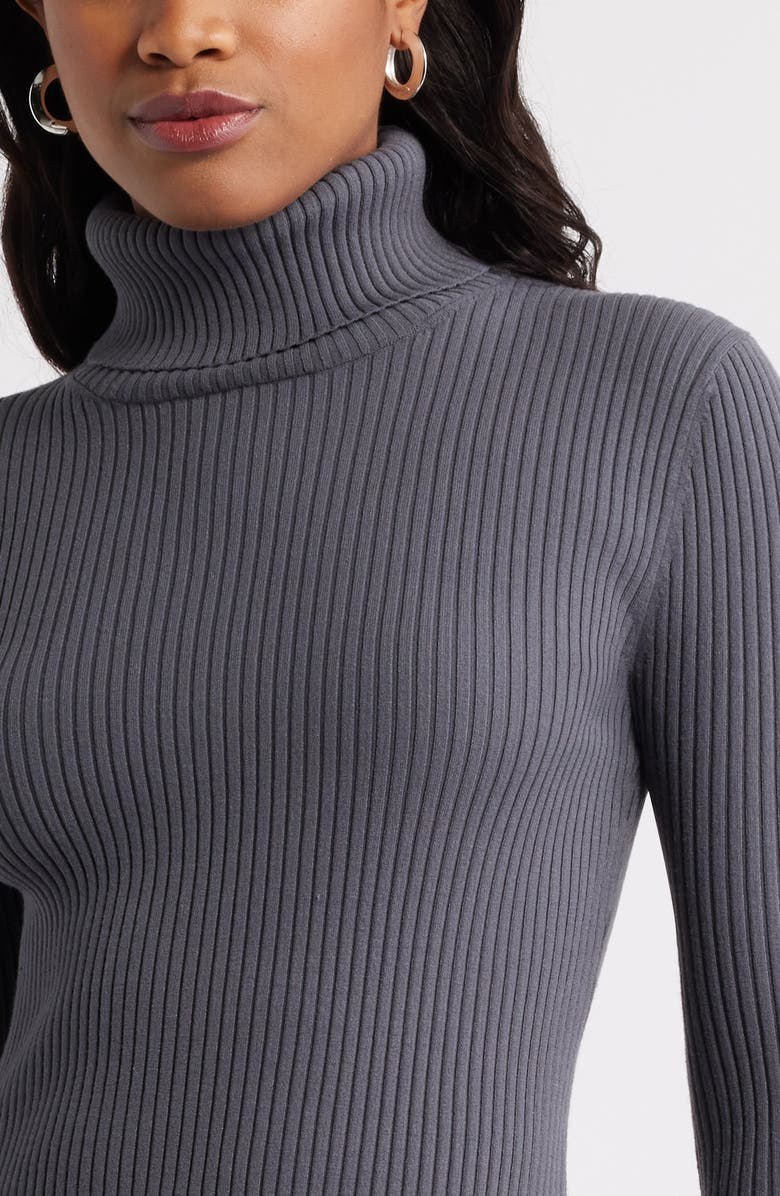 Open Edit Rib Long Sleeve Turtleneck Sweater Dress, Alternate, color, Grey Magnet