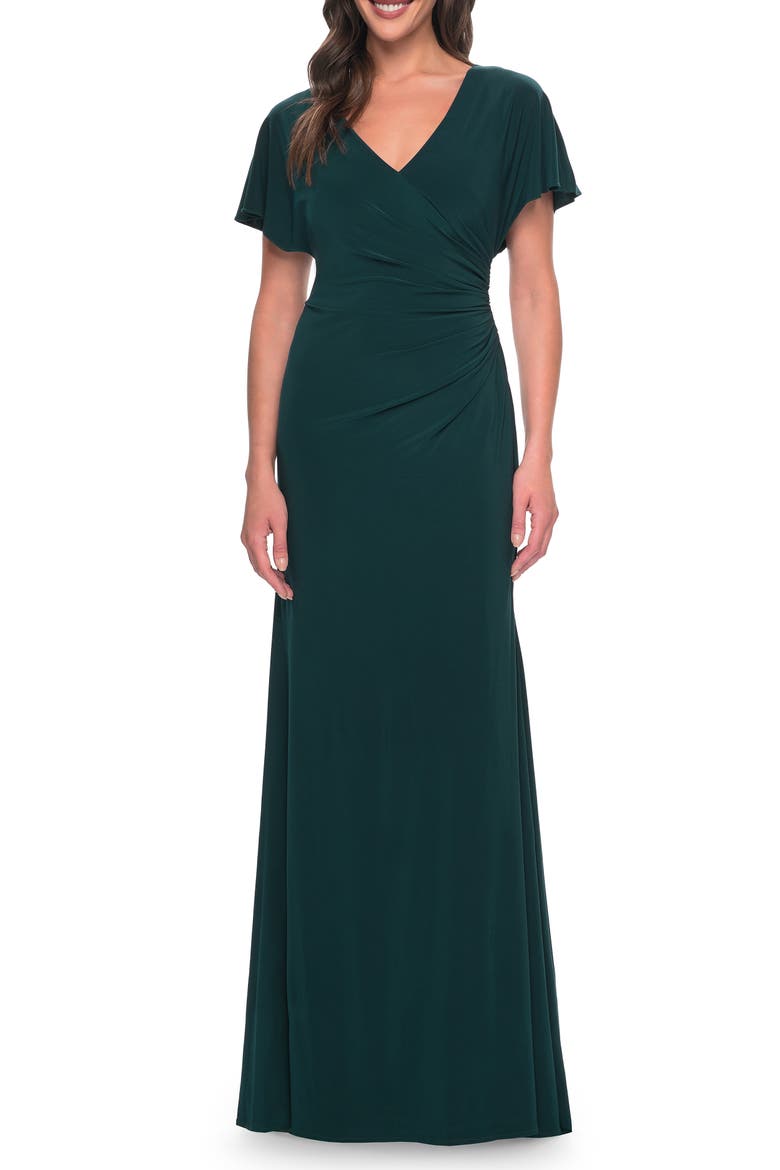 Chic Jersey Dress with V Neck and Loose Sleeves, Alternate, color, Hunter Green