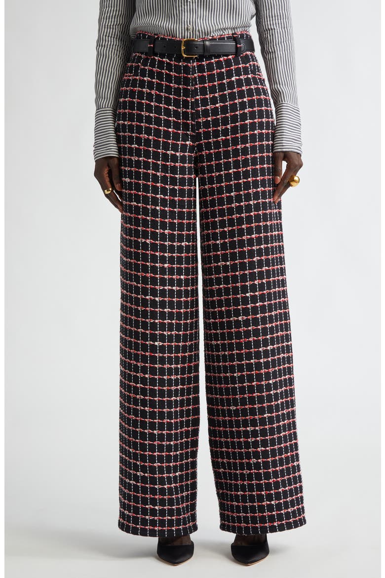 Windowpane Check Tweed Wide Leg Pants, Main, color, BLACK/ HAUTE RED/ PEARL MULTI