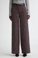ST. JOHN Windowpane Check Tweed Wide Leg Pants