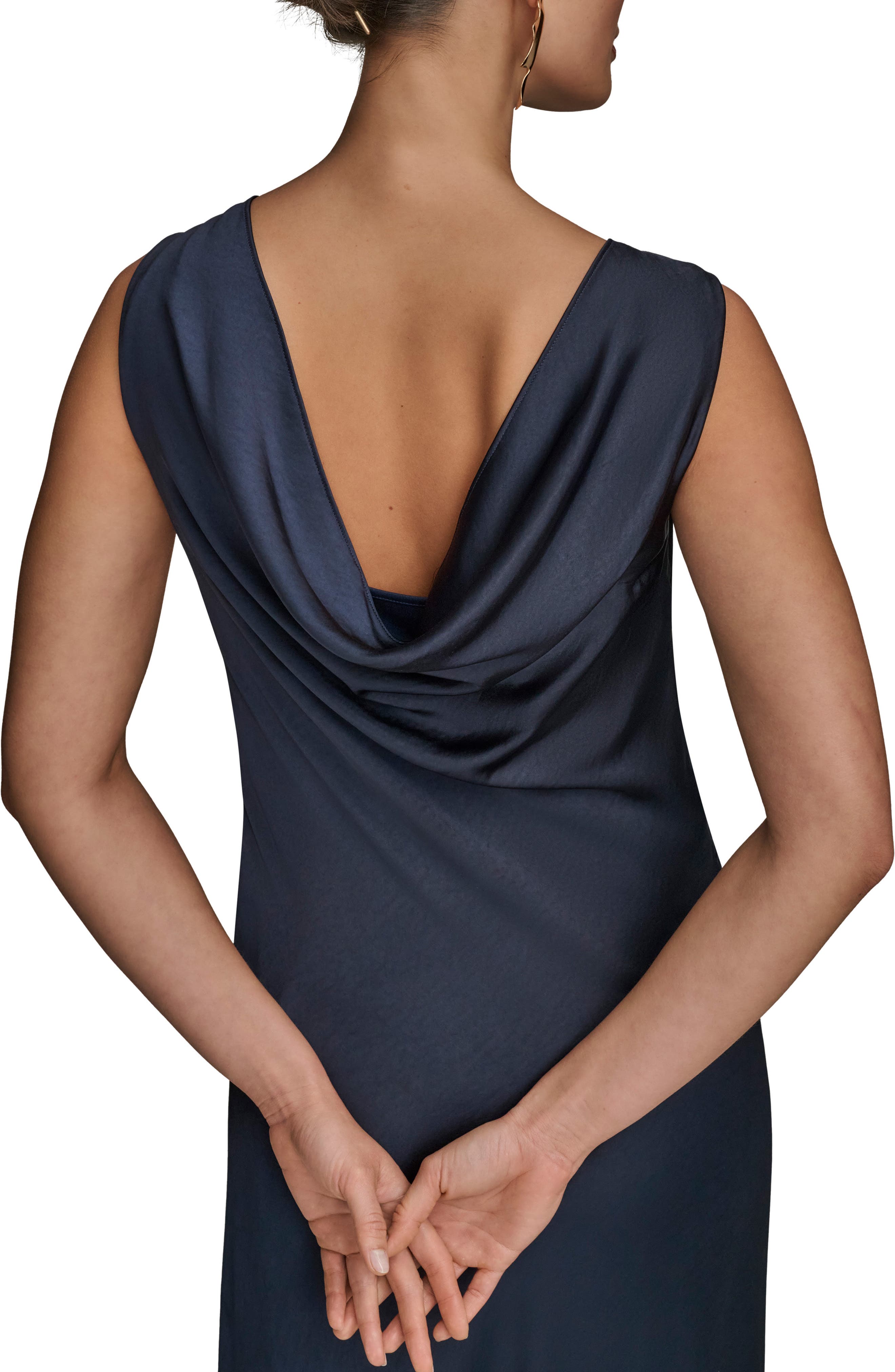 satin cowl back dress Captivating Presence Dark Teal Satin Cowl Back Maxi Dress