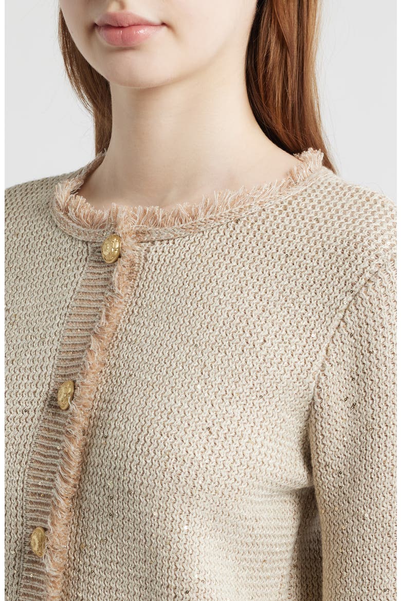 Kailey Sequin Fringe Cardigan, Alternate, color, NATURAL