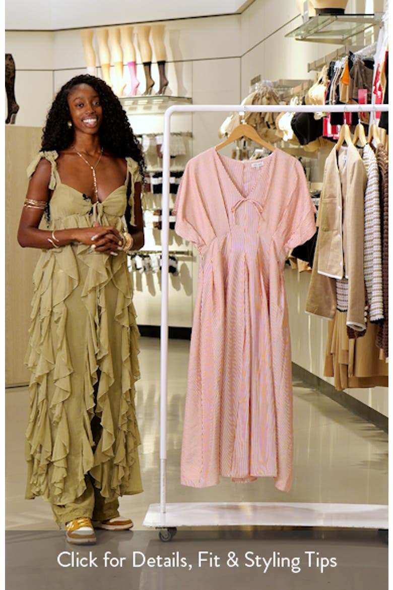 Stripe Pleat Waist A-Line Midi Dress video
