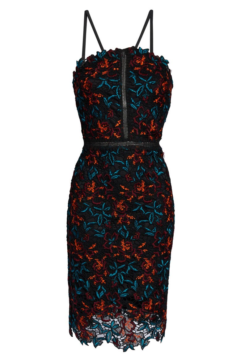 Payge Halter Neck Lace Cocktail Dress, Alternate, color, BLACK