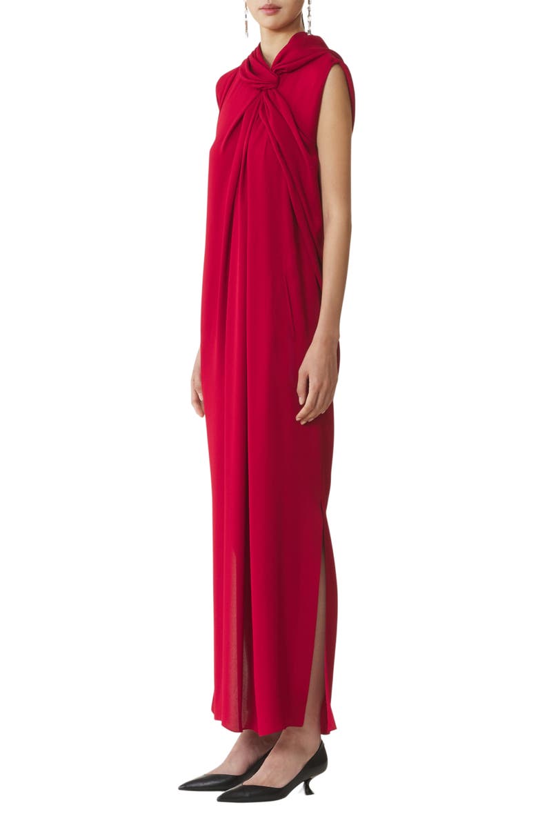 Lanvin Long Knotted Dress In Satin, Alternate, color, Red Anemone