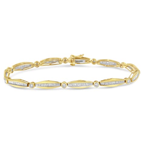 14K Gold 1-1/2 Cttw Diamond Bezel and Tapered Link Bracelet