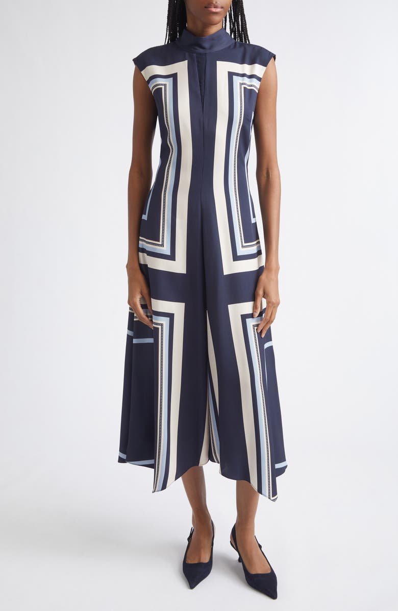 Reiss Lissy Printed Mock Neck Dress, Alternate, color, Navy