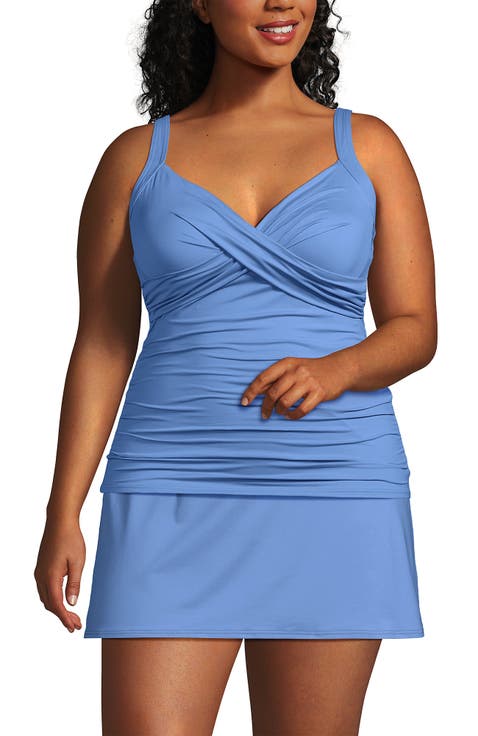 Plus Size V-Neck Wrap Underwire Tankini Swimsuit Top