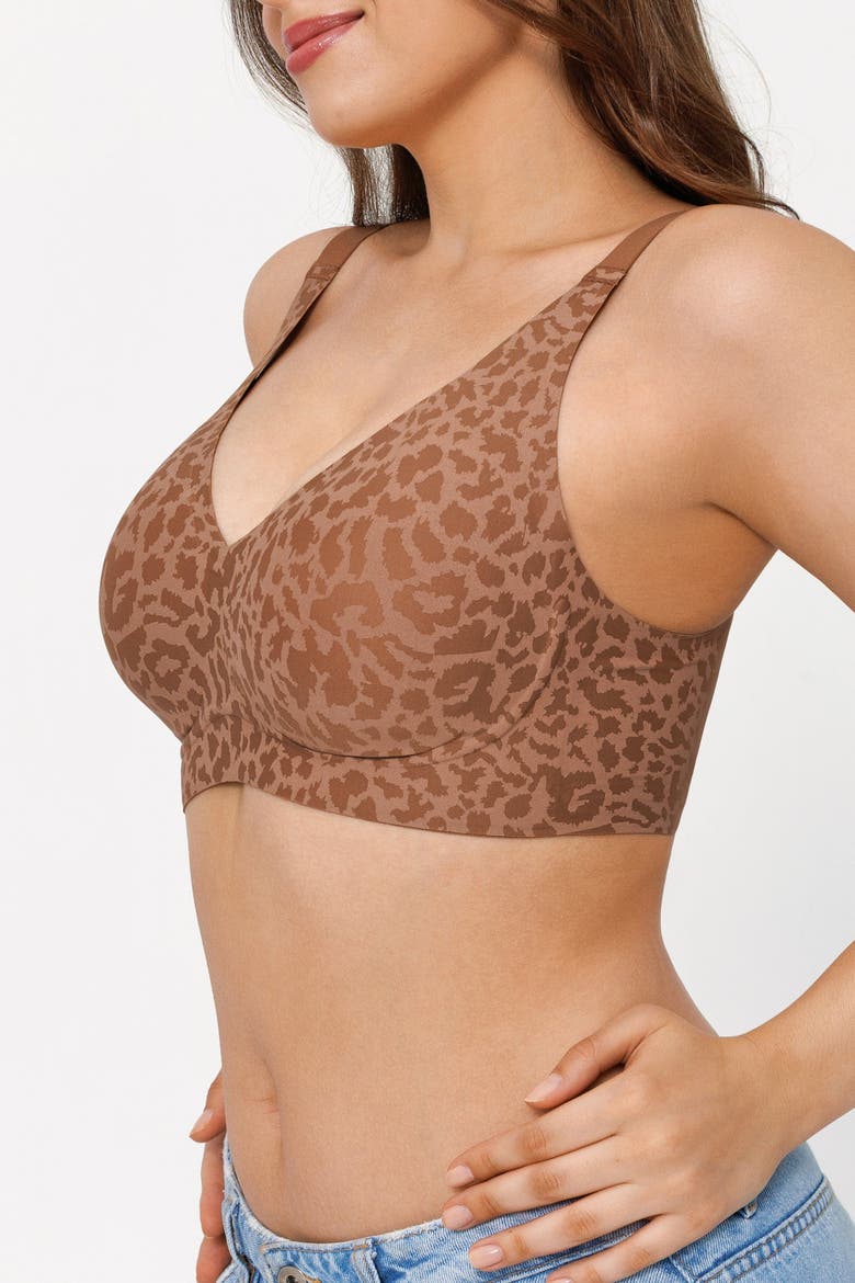 Seamless Wireless Jelly Leopard Contour Minimizer Support Bra, Alternate, color, Brown Leopard