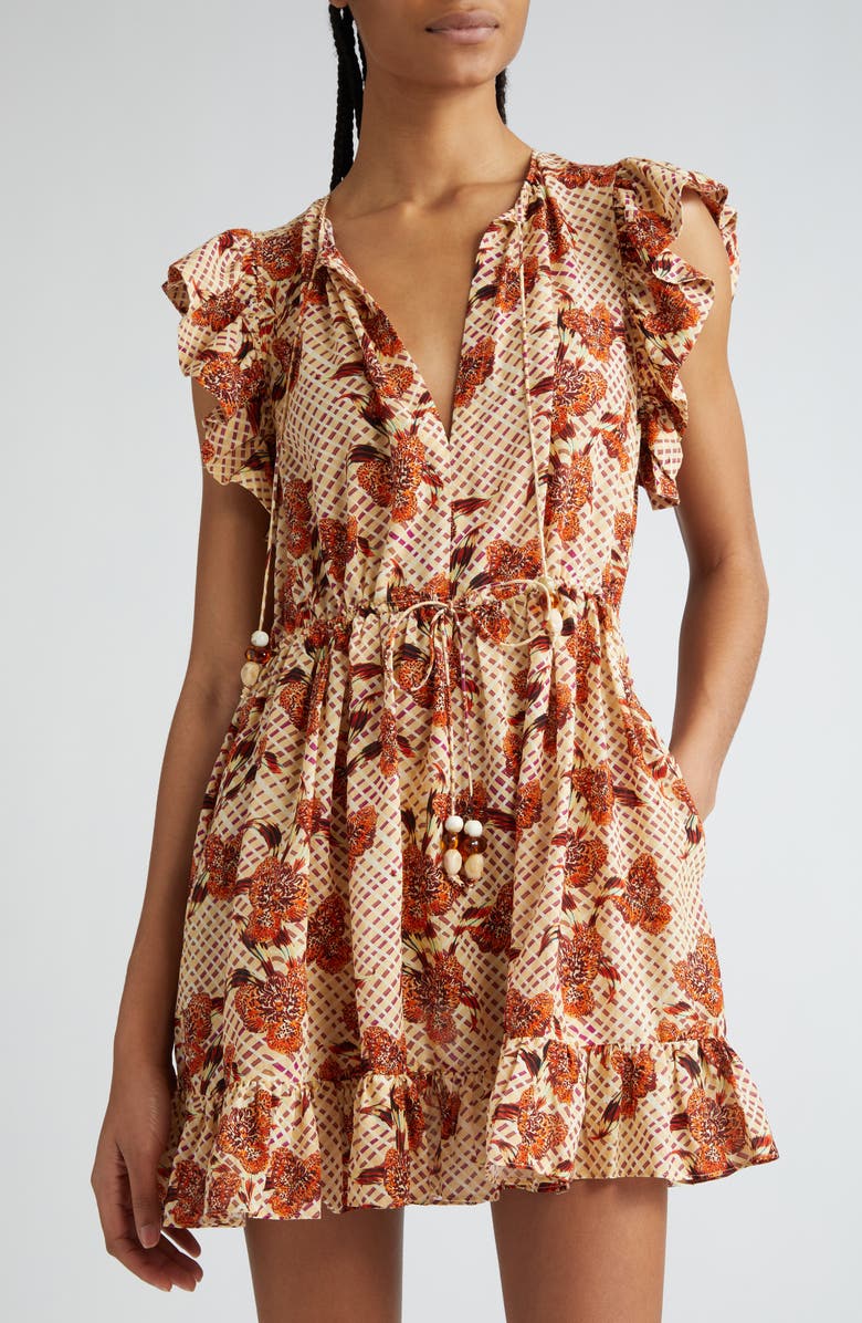 Ulla Johnson Kalina Floral Flutter Sleeve Cover-Up Minidress, Alternate, color, 