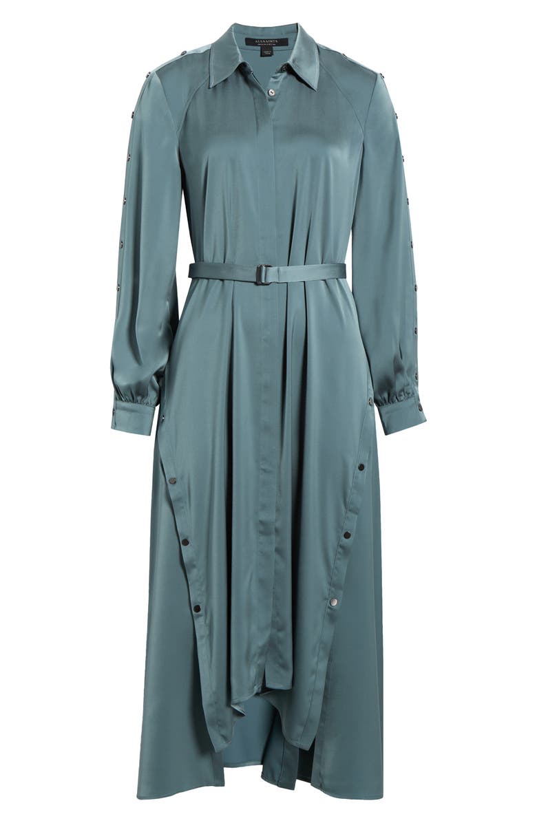 AllSaints Lexi Long Sleeve High-Low Shirtdress, Alternate, color, Steel Blue