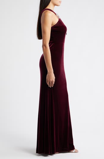 Bow Halter Neck Velvet Gown