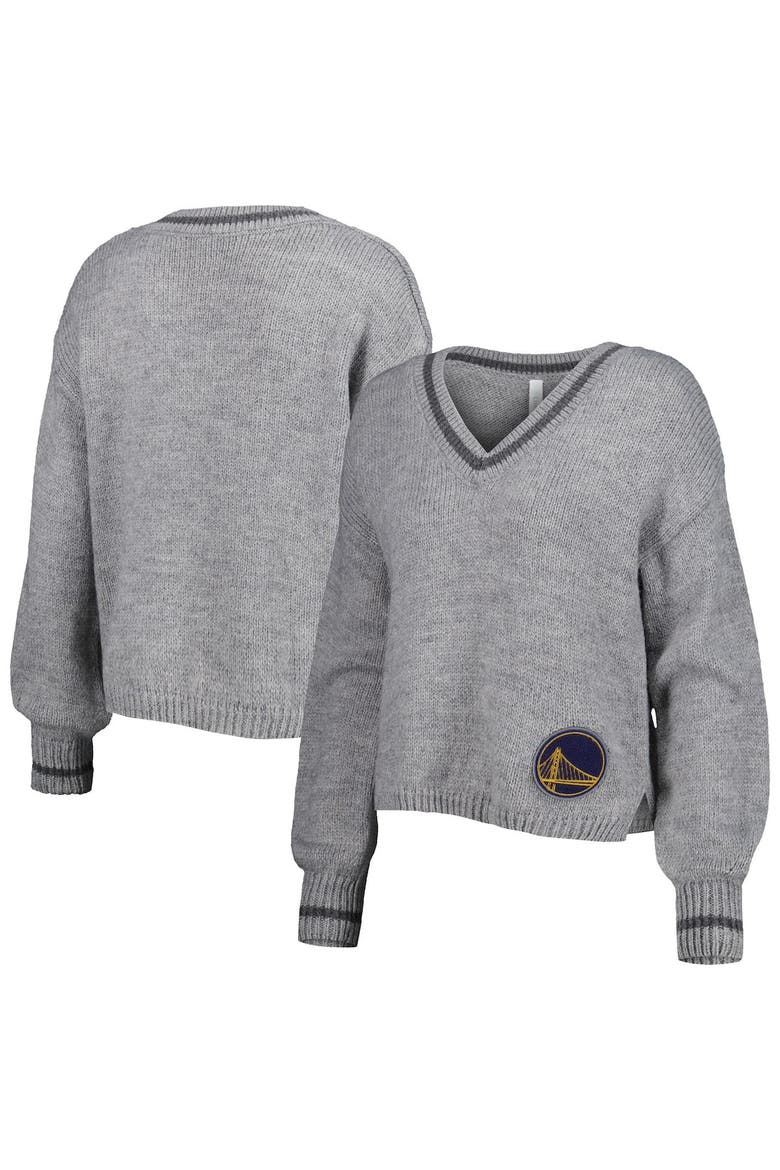 Women's Lusso Gray Golden State Warriors Scarletts Lantern Sleeve Tri-Blend V-Neck Pullover Sweater, Alternate, color, Gray