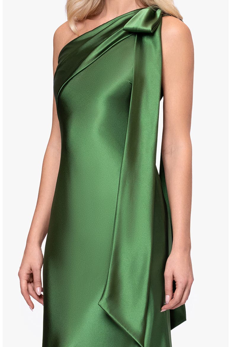 Bow Detail One-Shoulder Satin Gown, Alternate, color, MOSS